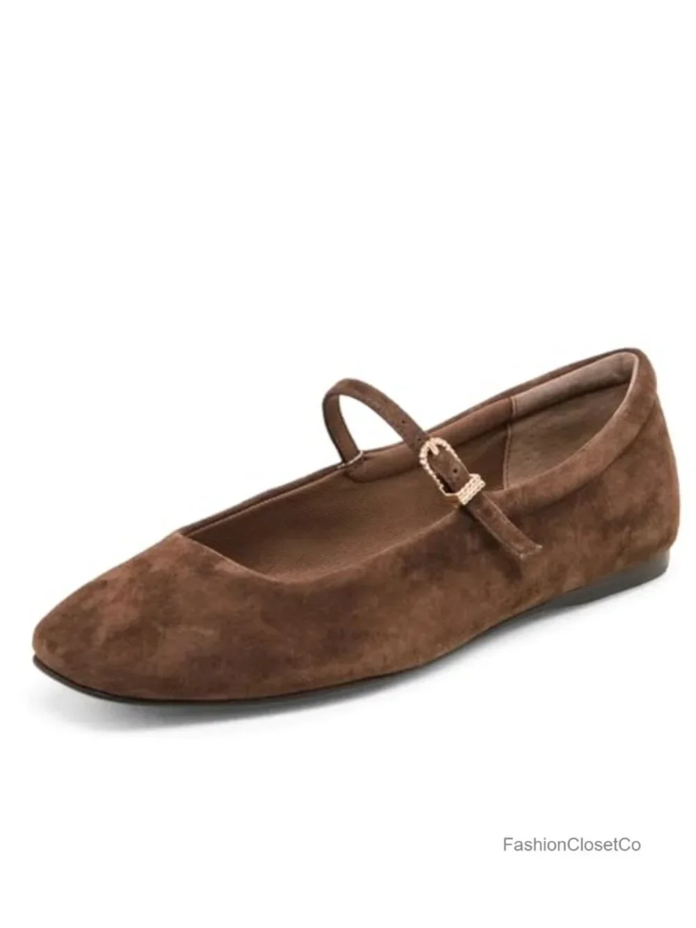 Women's Suede Square Toe Ballet Flats with Ankle Buckle Strap